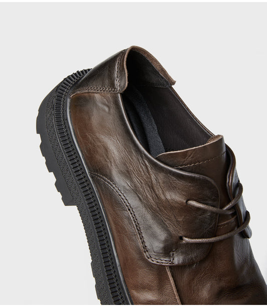 Men's Shoes Leather Round Head Breathable Retro British Casual Leather Shoes