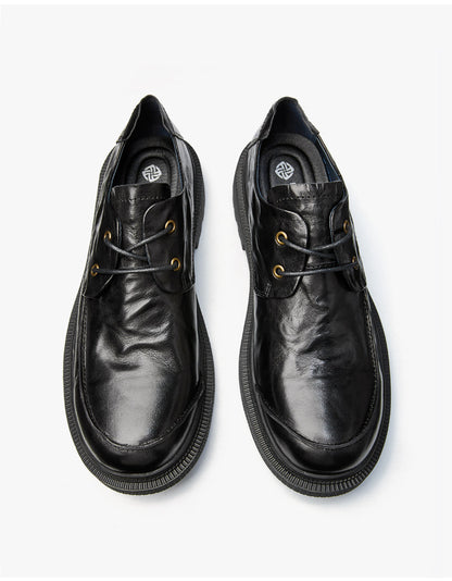 Men's Shoes Leather Round Head Breathable Retro British Casual Leather Shoes